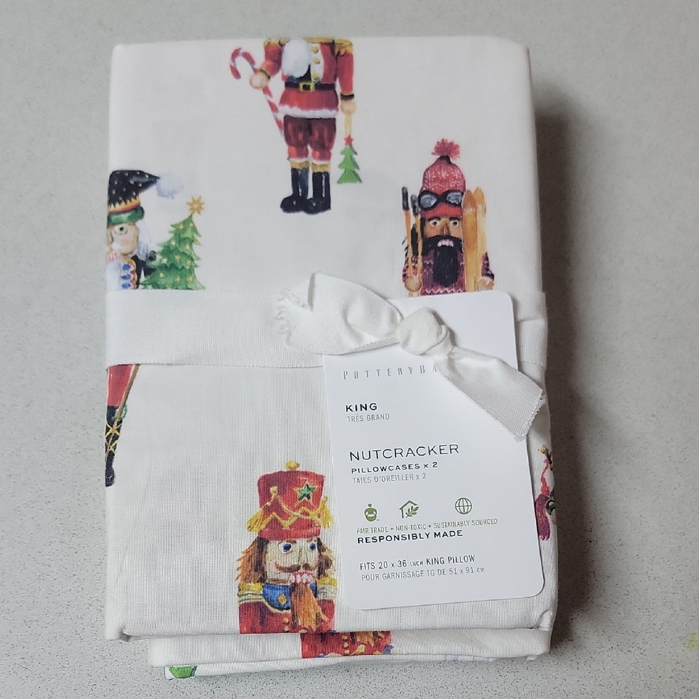 Pottery Barn Nutcracker Pillowcase Set - White and Red